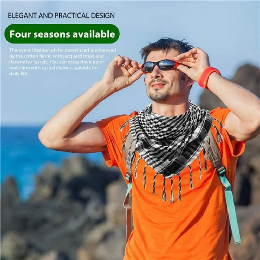 3 Pieces Unisex Scarf Turban Plaid Fringe Scarves